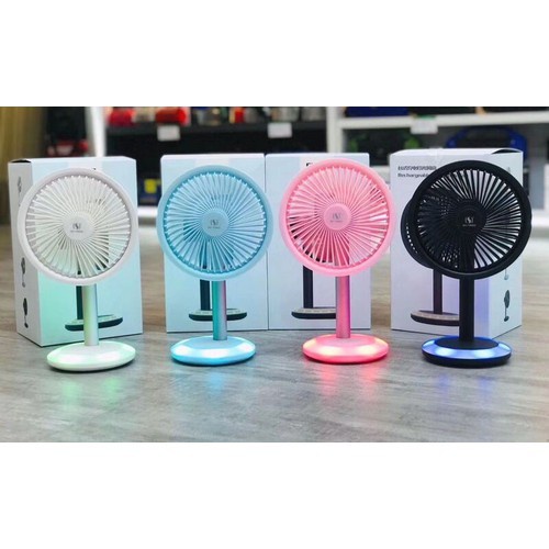 Quạt Tích Điện Để Bàn FS-01, Có 3 Chế Độ Gió Tích Hợp Pin Sạc 4.000 MAH đèn led đổi màu quay 180 độ