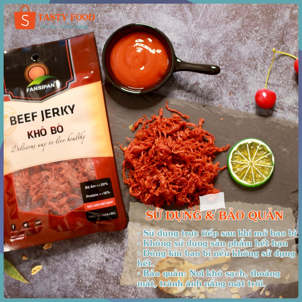 Bò khô sợi gói 50g đảm bảo vệ sinh an toàn Fanxipan, khô bò sợi loại đặc biệt siêu ngon đặc sản Tasty Food | BigBuy360 - bigbuy360.vn