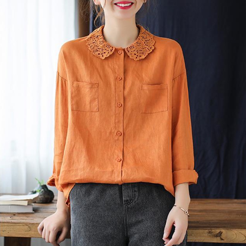 Áo sơ mi nữ tay dài dáng rộng vải cotton