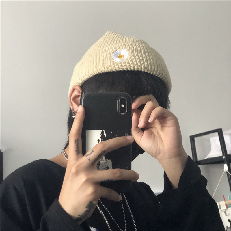 HIPSTER Mũ Len Dày Thêu Hoa Cúc Phong Cách Retro