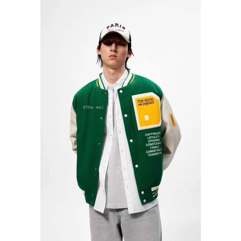 CÓ SẴN - varsity jacket ZR - Áo khoác bóng chày - xanh hoạ tiết siêu đẹp - unisex cho cả nam và nữ - The Mei