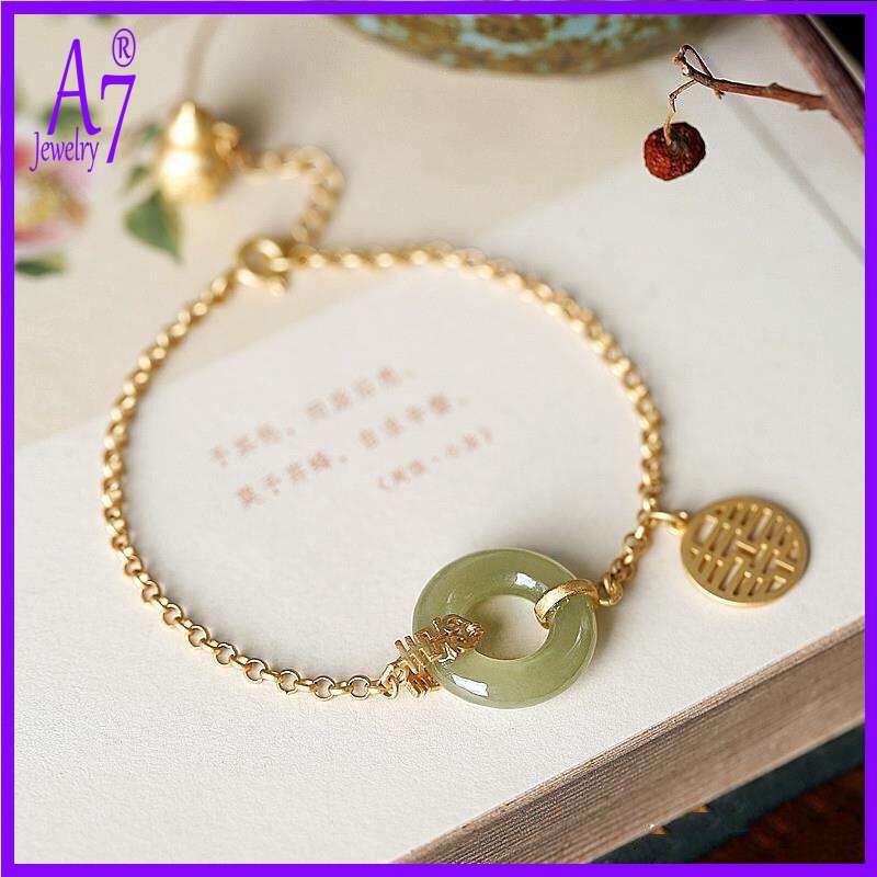 Vòng Tay Mạ Bạc 925 Đính Đá Ngọc Bích Xinh Xắn Cho Nữ A7 S925