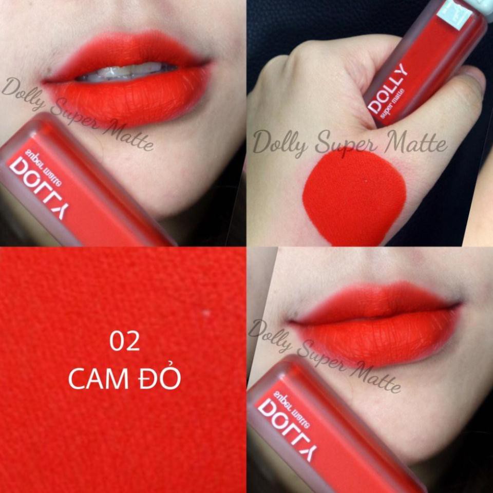 [02 Cam Đỏ] Son Kem Lì Dolly Super Matte Không Chì Màu Cam Đỏ Tách Sét | BigBuy360 - bigbuy360.vn