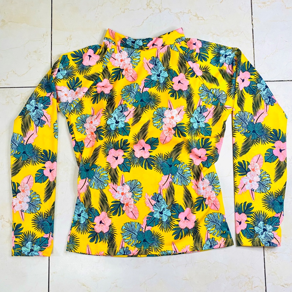 Bikini đi biển 2 mảnh kín đáo - Đồ bơi nữ tay dài váy xòe - Áo bơi croptop họa tiết hoa xinh freesize (45-58kg)