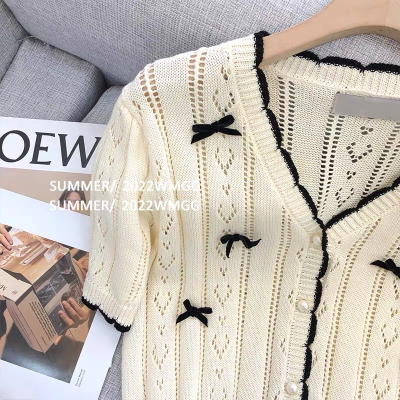 Áo len nơ mongtoghi màu be siêu xinh, Áo len dễ thương phong cách Hàn Quốc