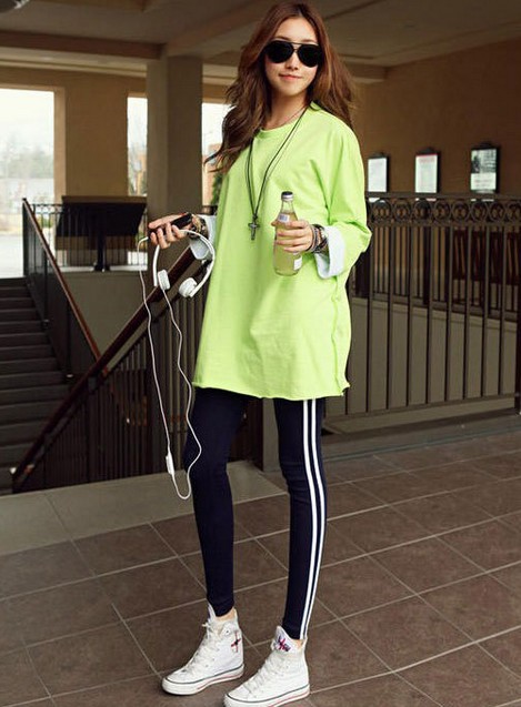 Quần legging thể thao eo cao co giãn viền sọc trắng đen xám xanh Navy thời trang mùa hè cho nữ