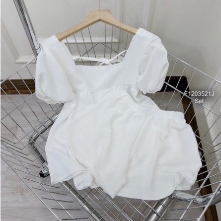 Bộ babydoll cổ vuông buộc dây chất đũi mát kiểu dáng trẻ trung B5 coco land sang chảnh. trendy hot girl
