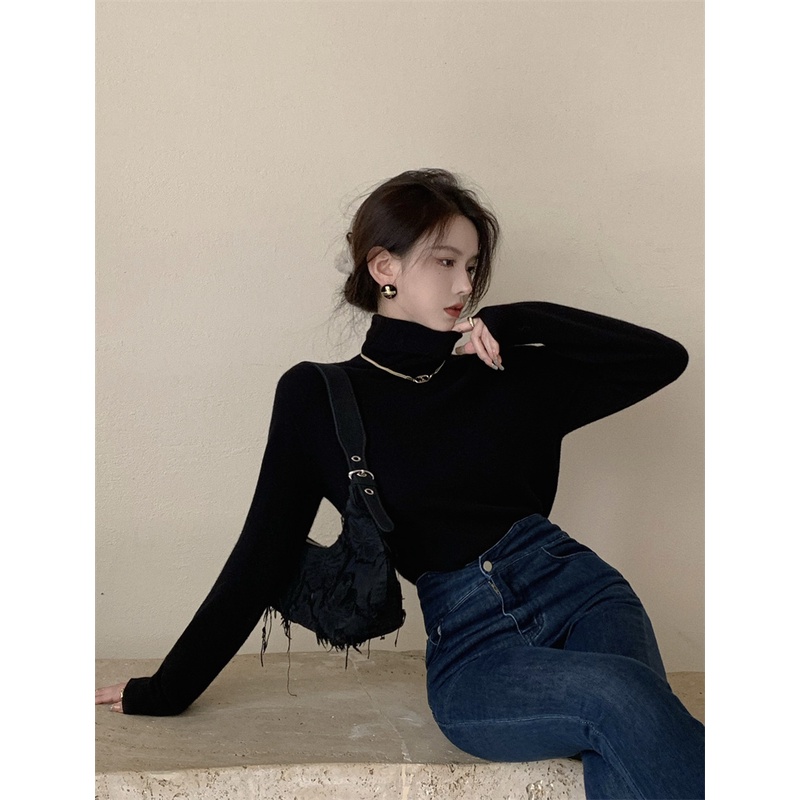 Áo sweater Dệt Kim Tay Dài Cổ Cao Dáng Ôm Thời Trang Thu Đông Mới