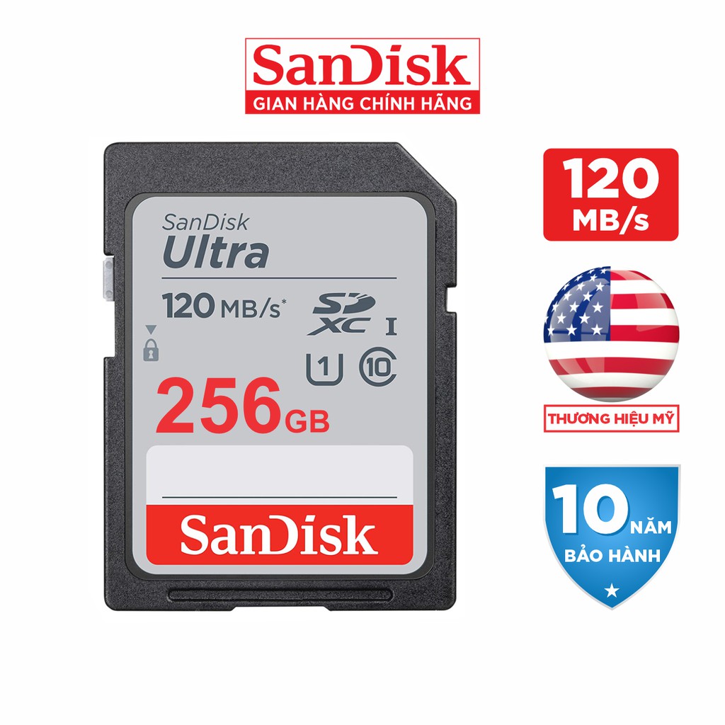 Thẻ Nhớ Máy Ảnh SDHC SanDisk Ultra 256GB 120MB/s - SDSDUN4-256G-GN6IN - Hàng Phân Phối Chính Hãng