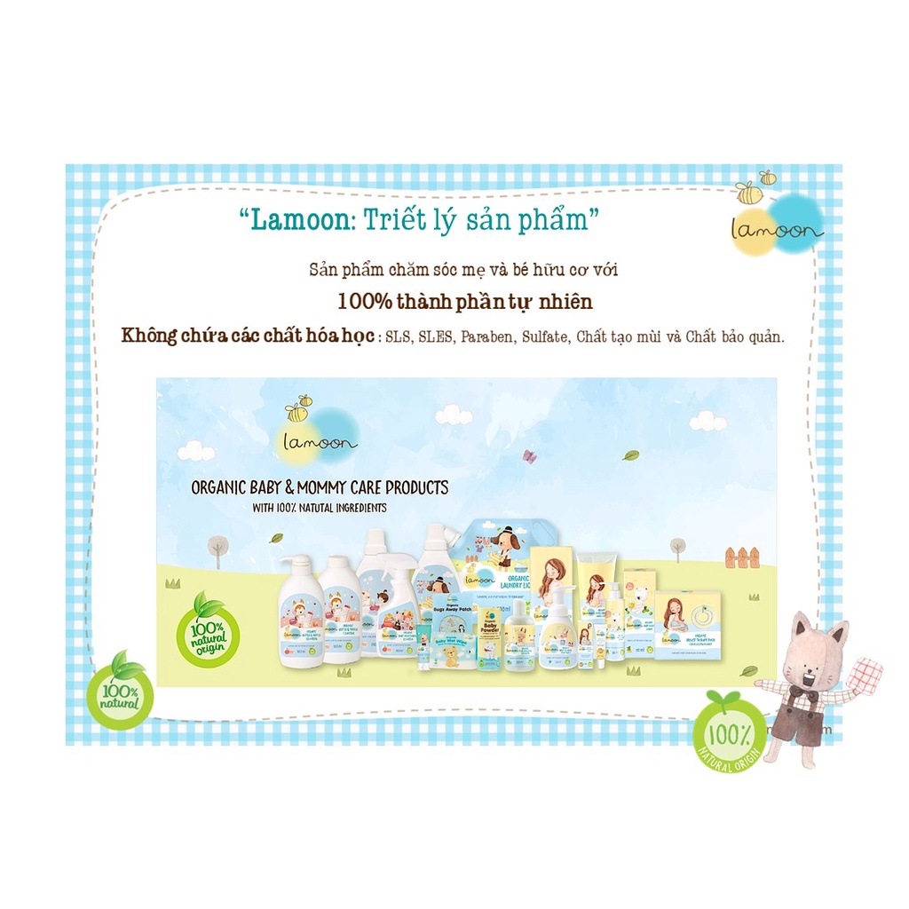 Nước rửa rau củ quả Organic cho bé Lamoon - Túi Refill 400ml