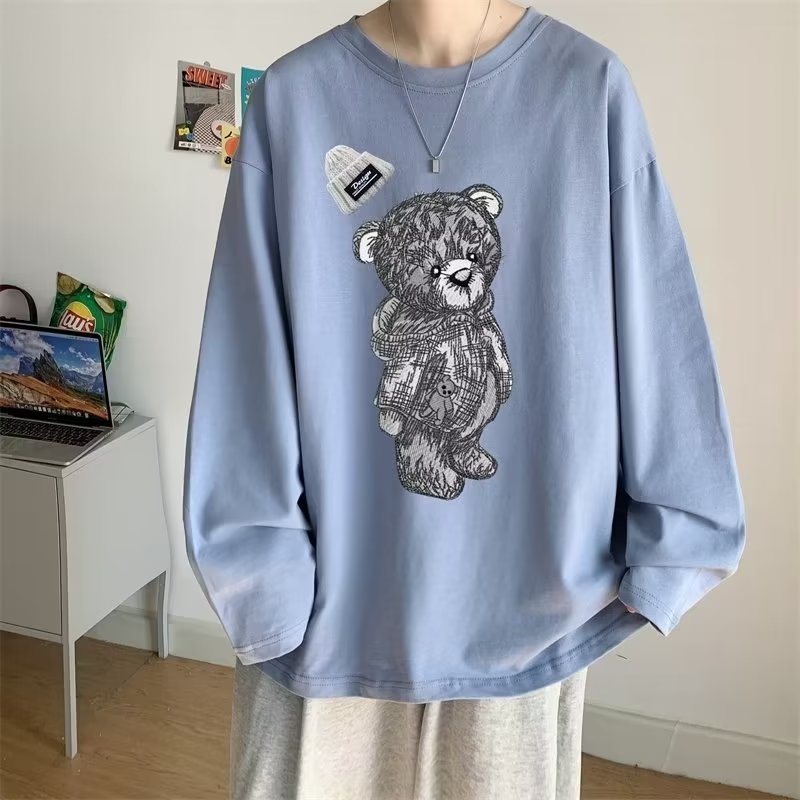 Áo Thun Tay Dài Dáng Rộng In Họa Tiết Gấu Hoạt Hình Thoải Mái Thời Trang Cho Nam Và Nữ size M-5XL