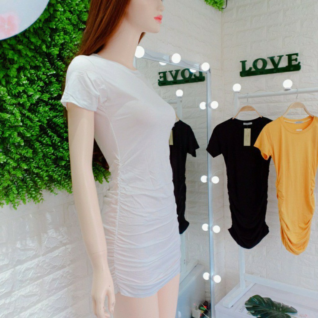 Đầm nữ 💕 FREESHIP 💕 Váy body cổ tròn nhún thời trang xixo chất thun thái DAM0030