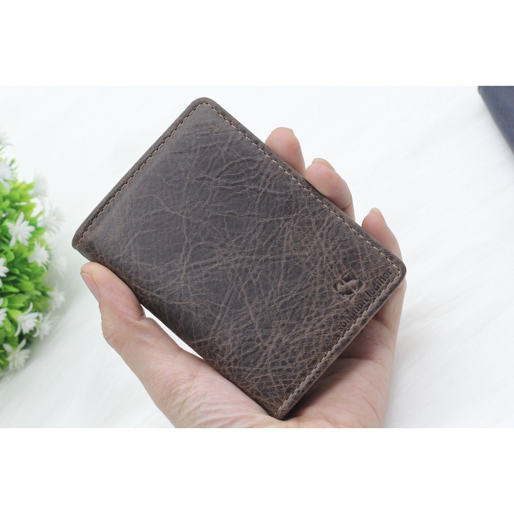 Card Holder Ví Đựng Thẻ Nam Nữ Da Bò Cao Cấp Nhỏ Gọn Gập Đôi Nút Bấm Nhiêu Ngăn Thời Trang Songhan Leather WL00