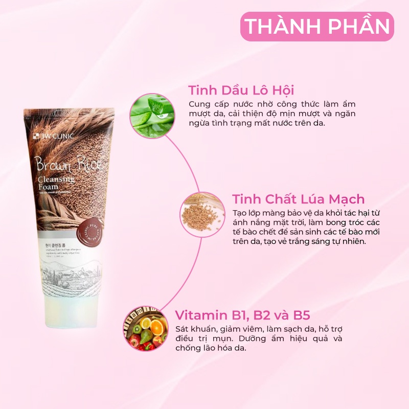 Combo 2 Sữa rửa mặt chiết xuất lúa mạch 3W Clinic Hàn Quốc trắng da sạch sâu &amp; ngừa mụn 100ml x 2 Lọ