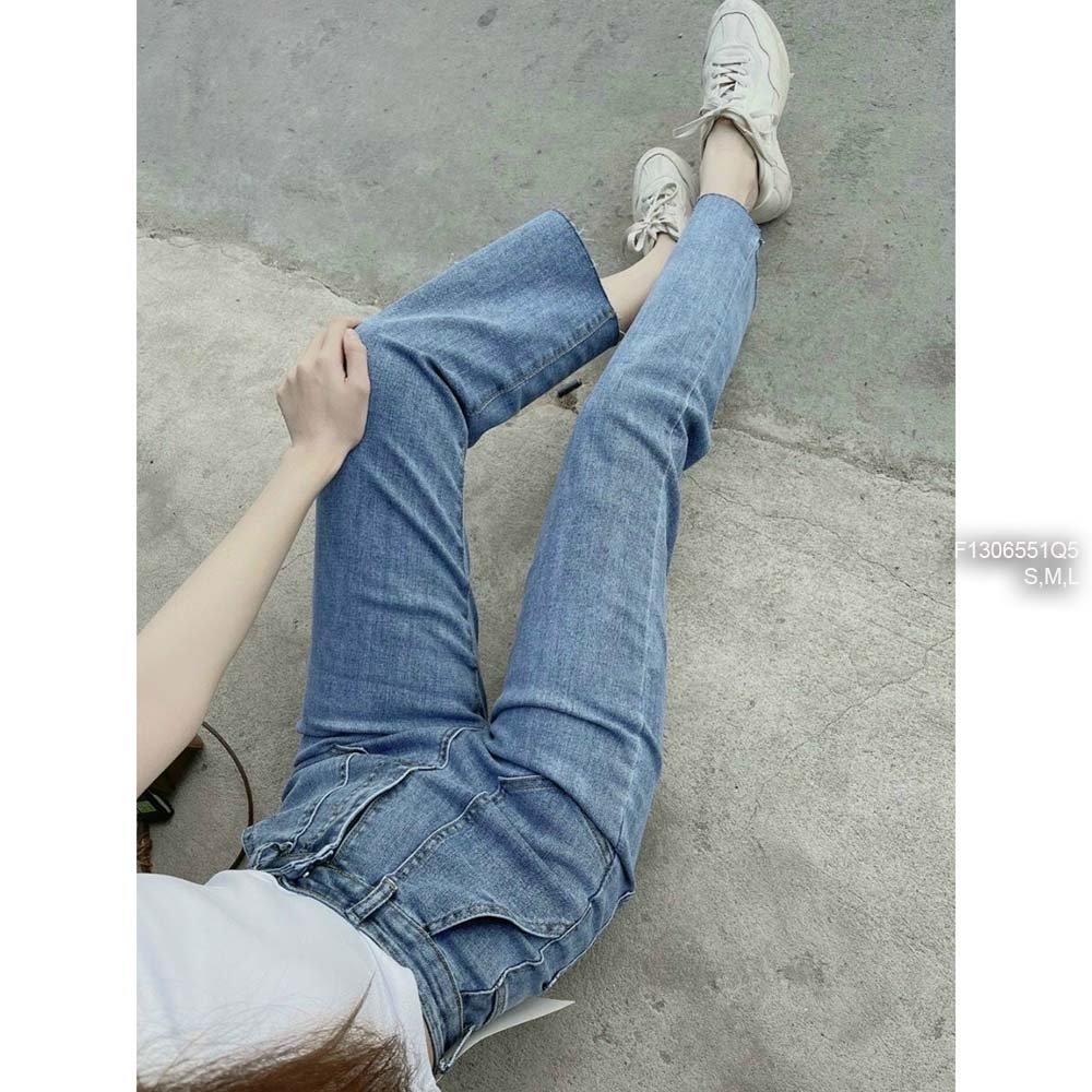Quần jean dài ống suông đứng đắp túi trước lưng cao tôn dáng!