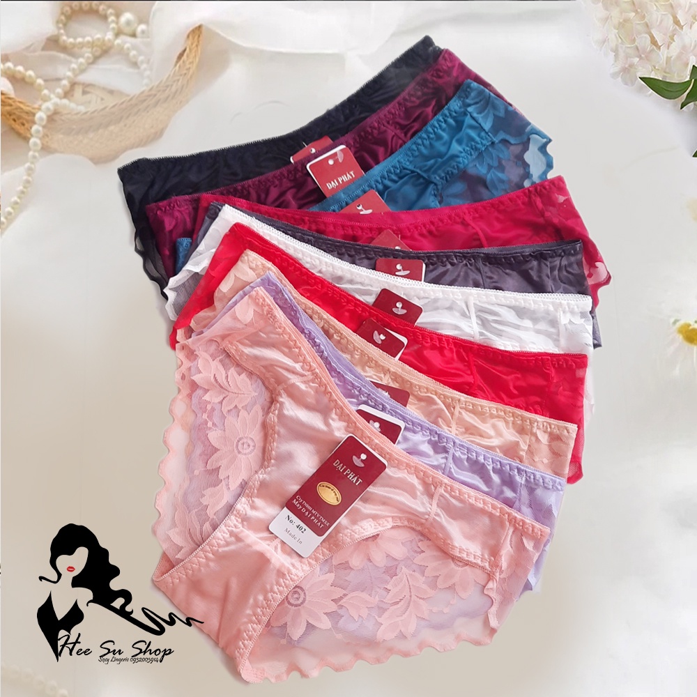Quần lót nữ lụa satin bóng phối ren hoa siêu mỏng thiết kế lưng thấp free size dưới 55kg mã 402
