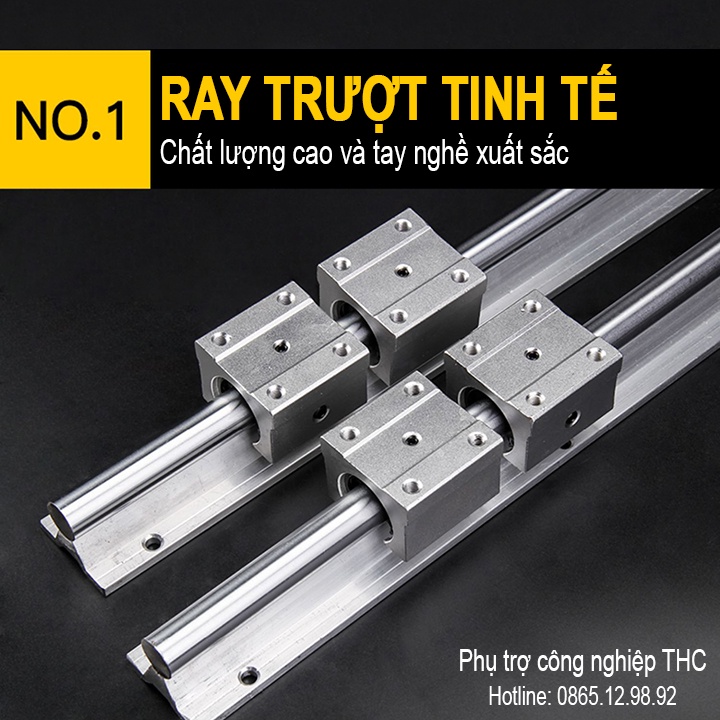 Ray Trượt Thanh Trượt Tròn Có Đế Máy Cắt Gạch (2 Ray Ø25 dài 1 mét + 4 Ổ Bi) Ty SBR Dẫn Hướng Chuẩn Chịu Tải Chống Rung