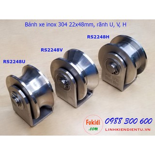 Ròng rọc, bánh xe cửa cổng, bánh xe định hướng inox 304 ray U, V, H size 22x48mm - RS2248U, RS2248V, RS2248H