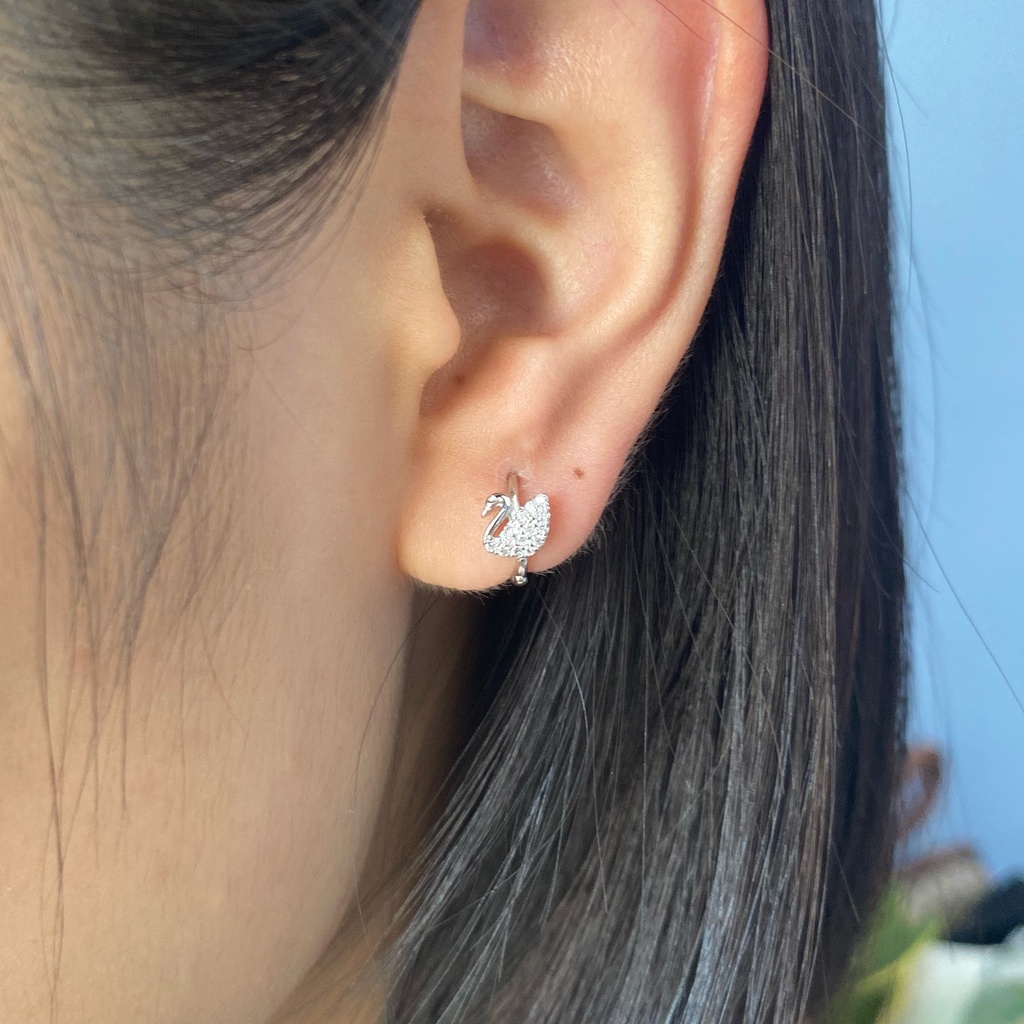 Khuyên tai bạc 925 thiên nga xinh xắn trẻ trung Dế Bạc