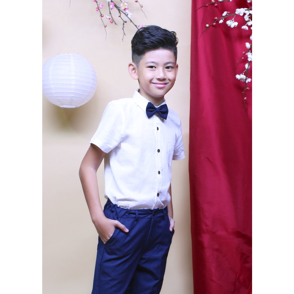 Áo sơ mi thời trang Jadiny tay ngắn màu trắng cho bé trai