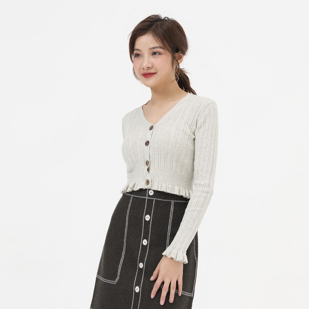 Áo len nữ cardigan dáng lửng phối gấu VIEN TRAN V65C20T018