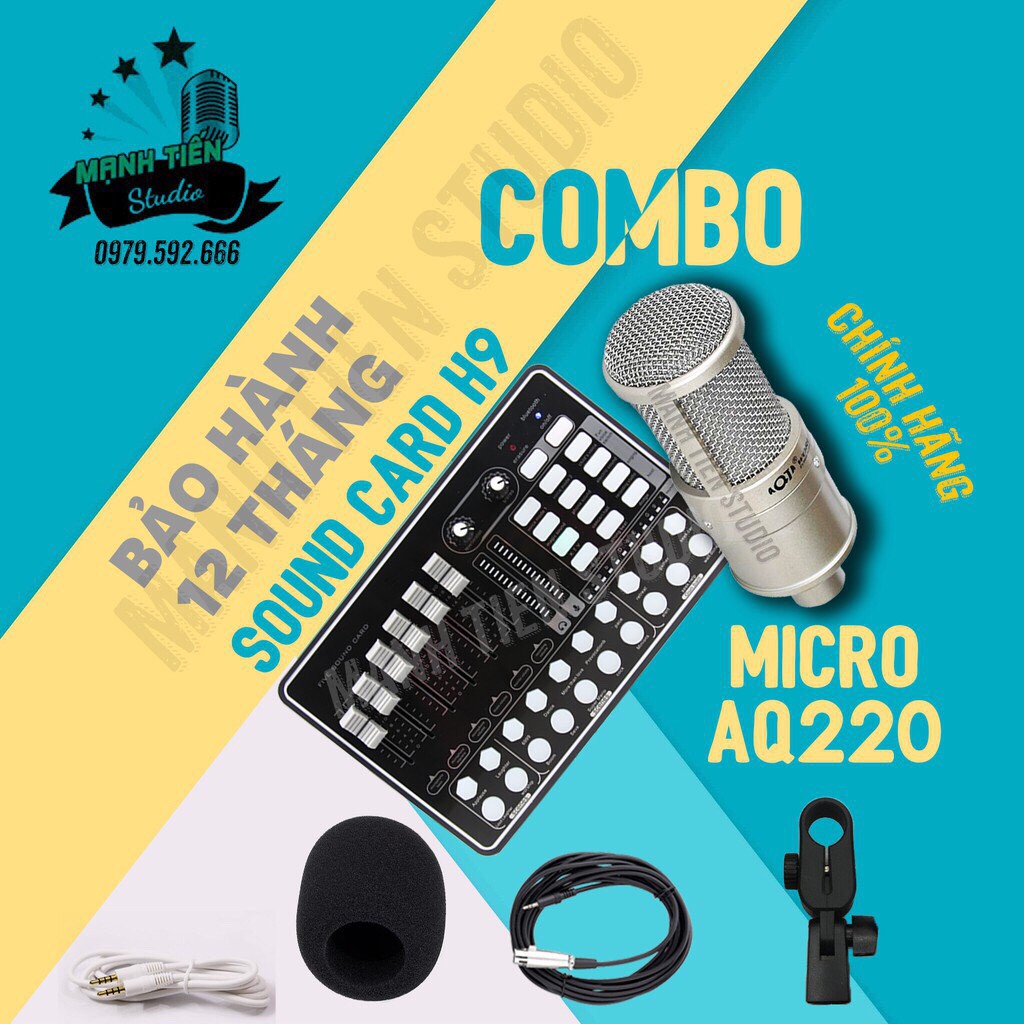 Bộ thu âm Livestream H9 và Micro AQTA220 thu âm, hát karaoke, livestream fb,bigo,live shopee -hoạt động với tần suất cao