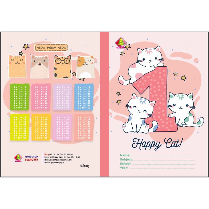Combo 10 quyển vở ô ly 48 trang Quang Huy - vở học sinh