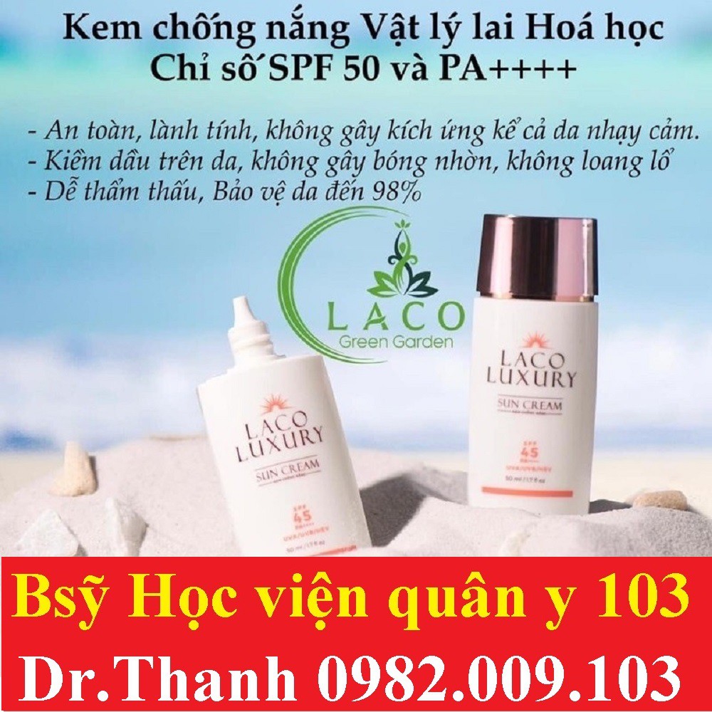 Kem Chống Nắng Laco Luxury Sun Cream 50ml, dưỡng trắng SPF45 PA++++ Lên Tone, Chống UVA, UVB, Không Nhờn, Kiềm Dầu