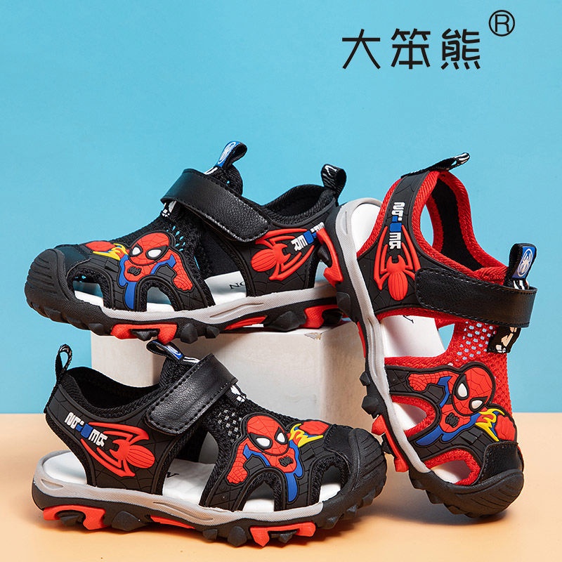 Giày Sandal Mùa Hè Đế Trơn Chống Trượt In Họa Tiết Hoạt Hình Người Nhện Cho Bé Trai