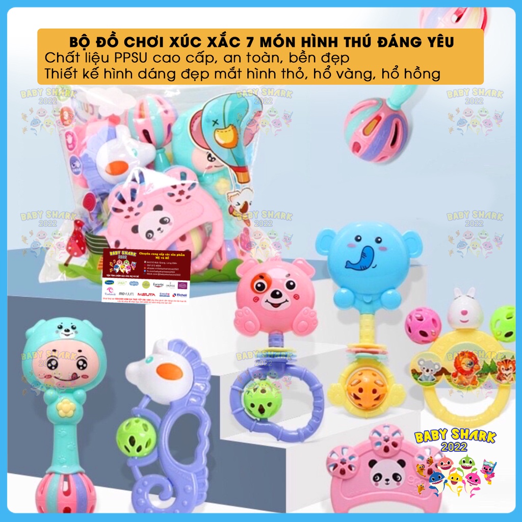 Bộ đồ chơi xúc xắc 7 món hình thú phát tiếng kêu vui nhộn kích thích vận động và giác quan của bé