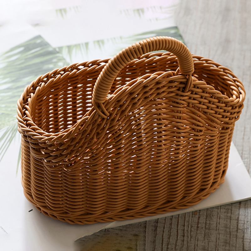 Nordic Hand-Woven Storage Natural Imitation Rattan Basket Flower Kitchen Hanging Basket