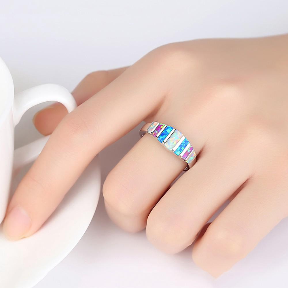 Nhẫn bạc 925 đính đá Opan nhiều màu sắc ( Size 6-10 )