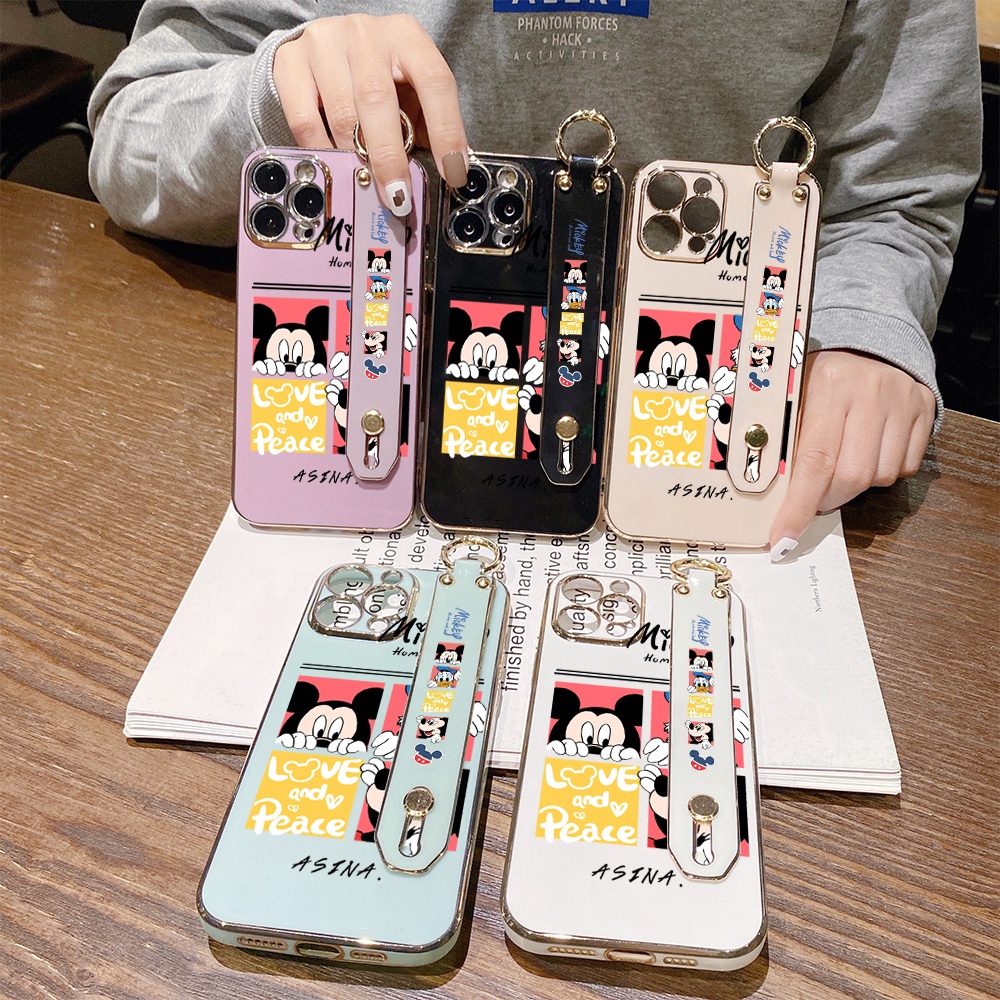 Ốp Điện Thoại Viền Vuông Mềm In Họa Tiết Minnie Có Dây Đeo Cho Samsung Galaxy A73 A53 A33 5G A23 A13 A03S