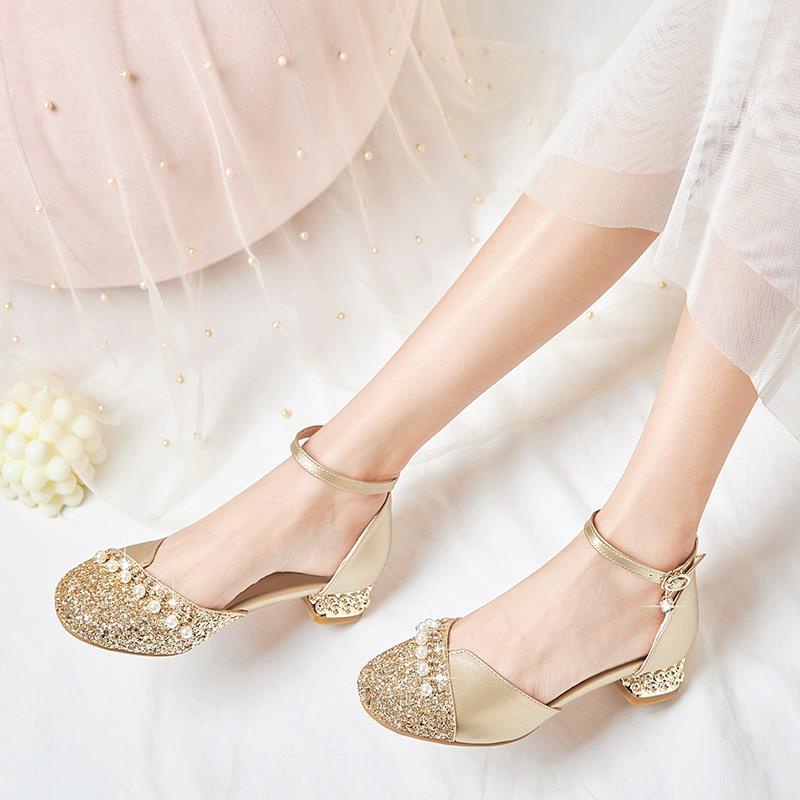 Giày Cao Gót Da Đính Pha Lê Thời Trang Mùa Hè Xinh Xắn Cho Bé Gái