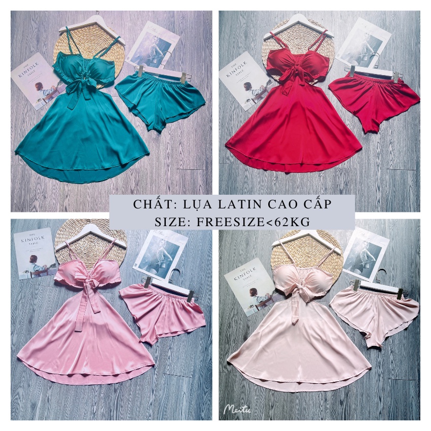 Đầm ngủ nữ 2 dây phối ren sexy hở lưng TUTA chất vải luạ satin cao cấp mềm mượt thoáng mát (Tặng kèm quần ngủ lụa)-dn039