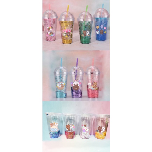 Cốc 2 lớp kim tuyến gấu brown thỏ cony CNKI5 cốc giữ nhiệt ly 2 lớp cốc làm lạnh dễ thương 500ml
