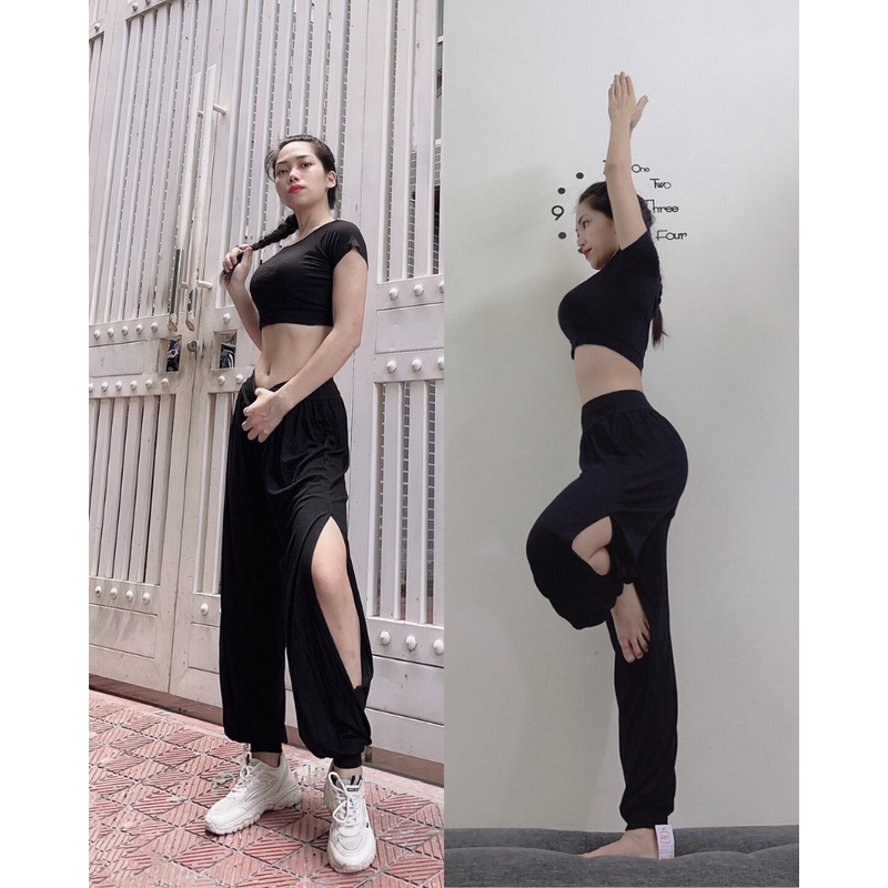 Quần Tập Yoga Alibaba ,Tập Zumba Múa Bụng Ống Xẻ Chất Cotton Lạnh
