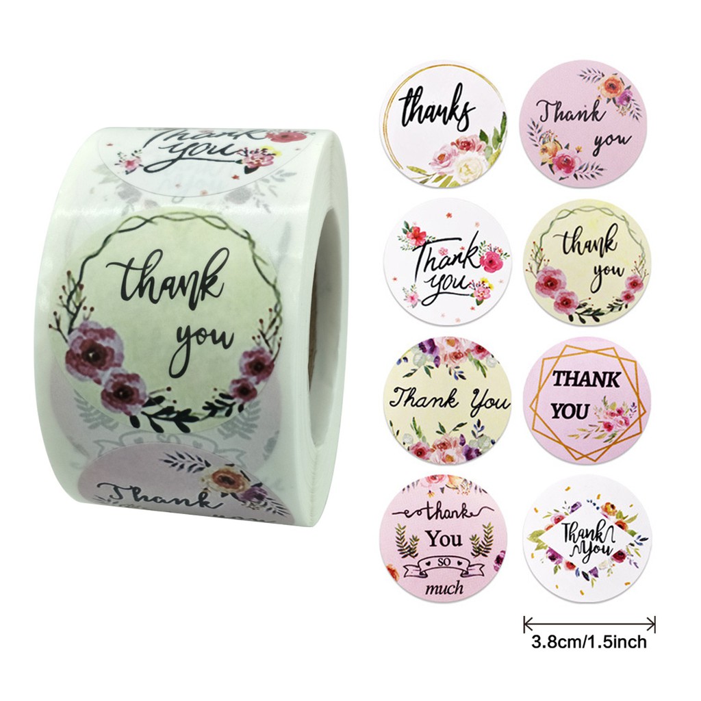 Cuộn 500 sticker, nhãn dãn " thank you" cảm ơn họa tiết cực chất