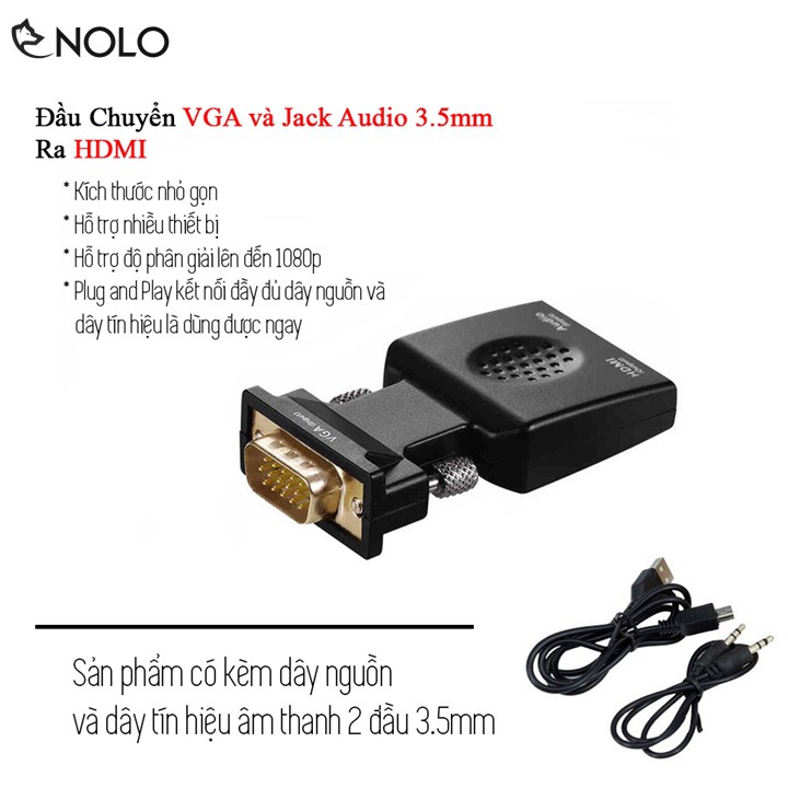 Đầu Chuyển Tín Hiệu Hình Ảnh Âm Thanh Model HDV403 Từ Chui VGA Và Audio 3.5mm Ra Chui HDMI Hỗ Trợ Độ Phân Giải 1080p