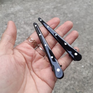 Một cặp kẹp mỏ vịt kim loại đen chấm bi 8cm (Ảnh thật)