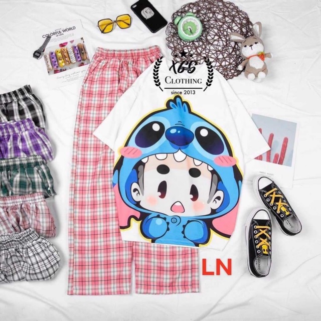 Sét cậu bé khủng long tici + quần kẻ màu DAN987