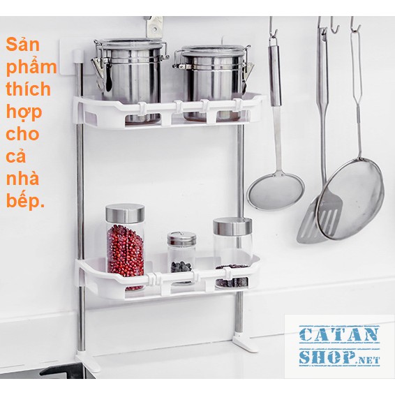 Kệ nhựa hít chân không 2 tầng gắn trên bếp, trên nắp bồn cầu tiết kiệm không gian GD224-Ke2Tang-Nho