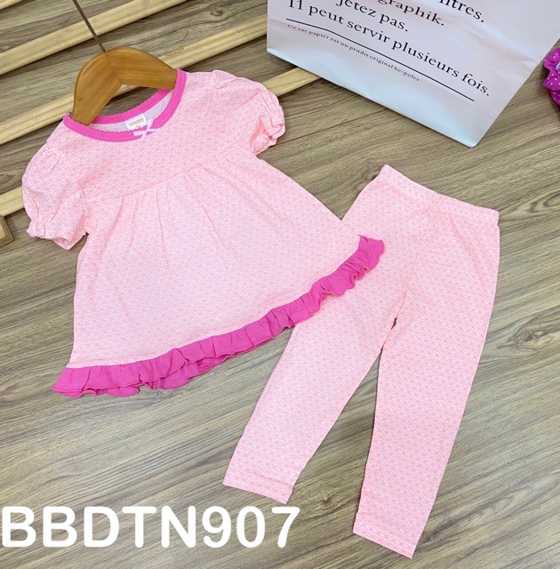 Bộ quần áo trẻ em tay ngắn quần dài dáng babydoll thun borip xuất khẩu cho bé gái