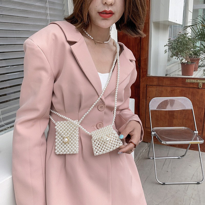 Túi Xách Mini Đính Ngọc Trai Phong Cách Retro Dành Cho Nữ và trẻ em