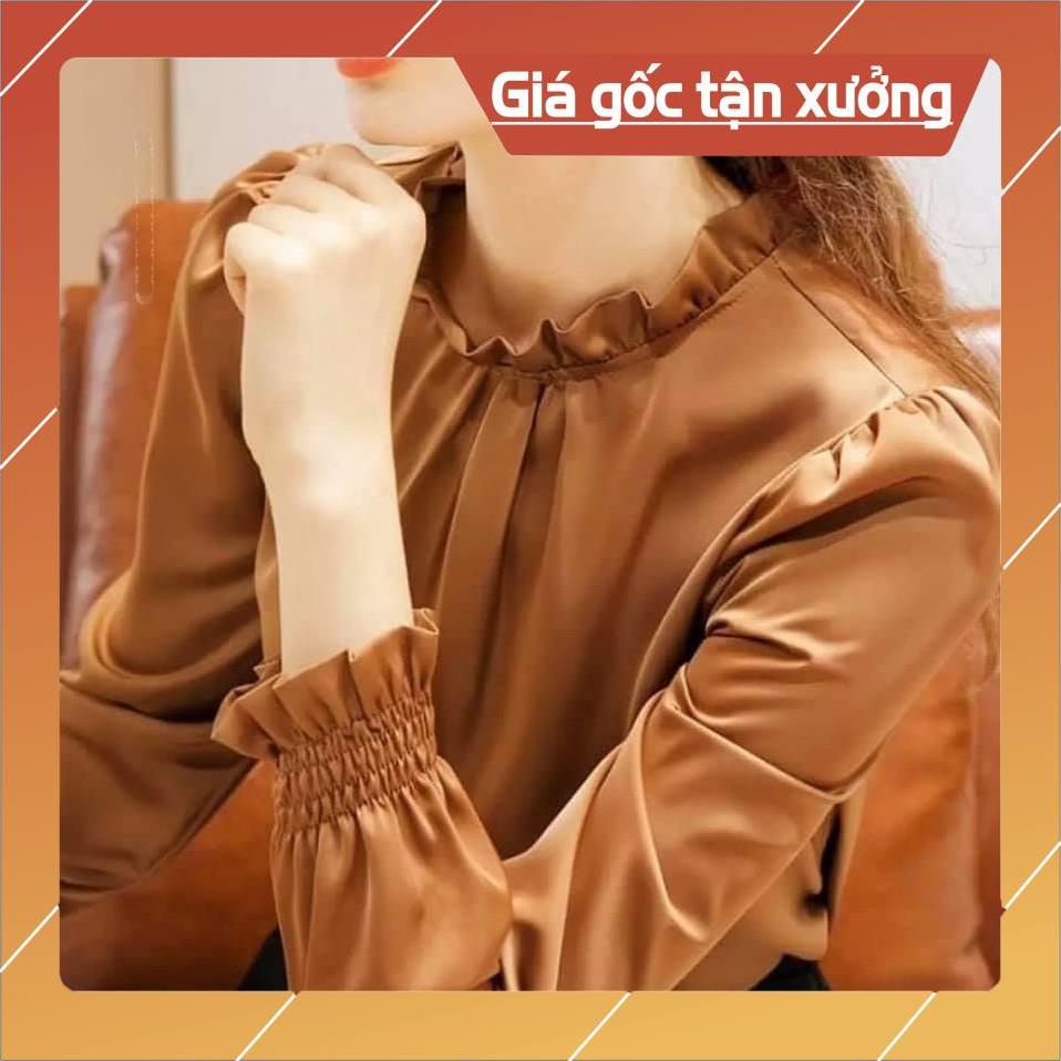 [Chất lượng số 1] Áo Sơ Mi Nữ Gloria Shop, Áo Kiểu Nữ nhún cổ,tay chất lụa satin mềm không nhăn dáng suông thoáng mát | BigBuy360 - bigbuy360.vn