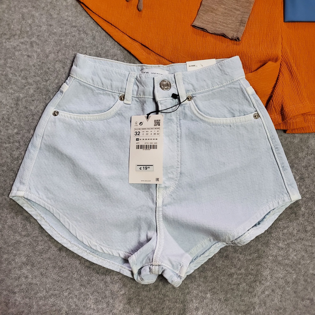 Quần short jean lưng cao Zara Spain có sẵn