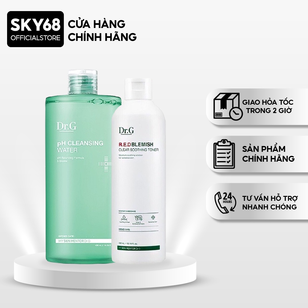 Combo 2 Sản Phẩm Dịu Nhẹ cho da dầu mụn, nhạy cảm Dr.G (Tẩy Trang 490ml, Toner 300ml)