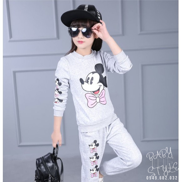 Bộ quần áo thu đông &quot;C.MICKEY&quot; 14-45kg cho bé gái từ 4-14 tuổi. Chất nỉ dày dặn, ấm áp. G30