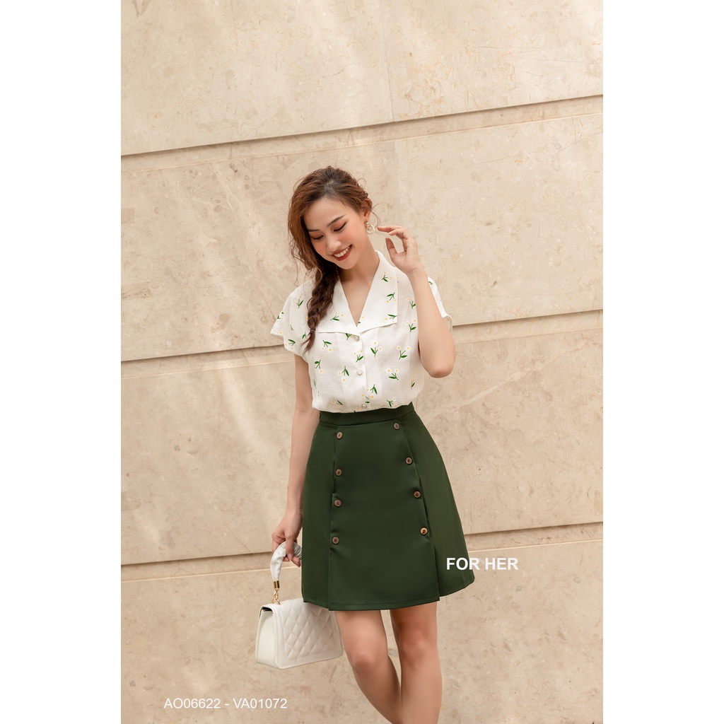 Áo sơ mi tay liền hoa nhí phong cách Hàn Quốc AO0662