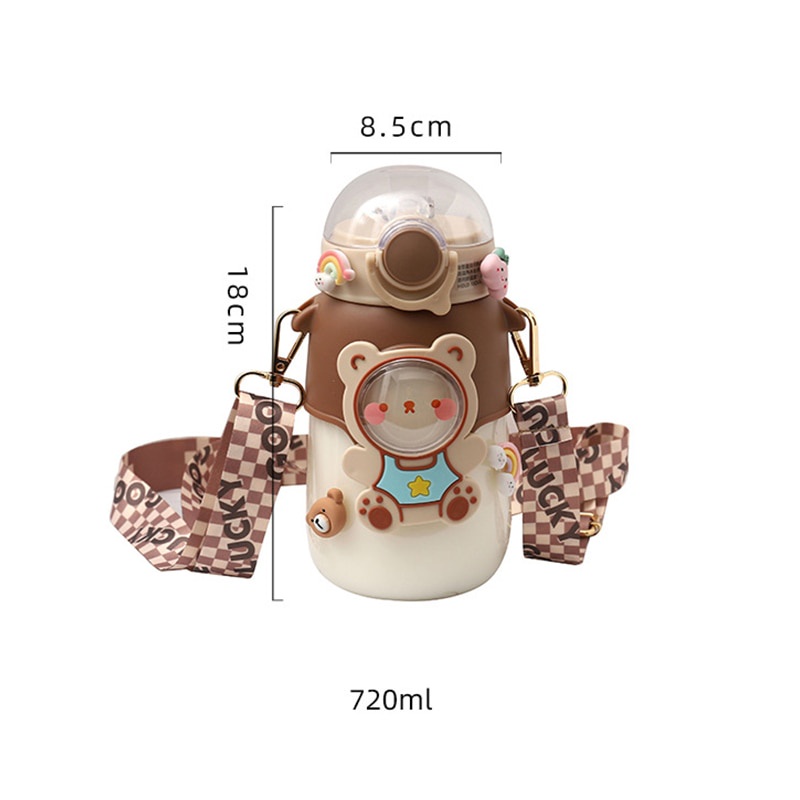 Bình Nước 720ml Chống Tràn Kèm Ống Hút In Hình Hoạt Hình Dễ Thương Cho Bé